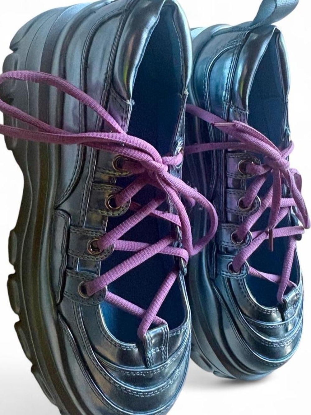 Current Mood Women’s Silver Platform Sneakers with Purple Laces